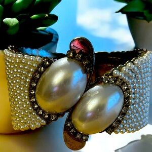 Pearls and Silver Tone Cuff Bracelet